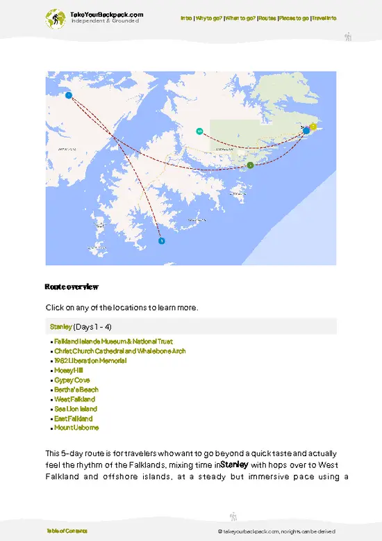 example page 4 from our offline Travel Guide for Falkland Islands